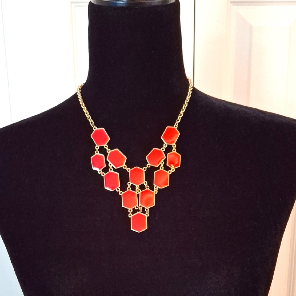 Red & Gold Geometric Statement Necklace
